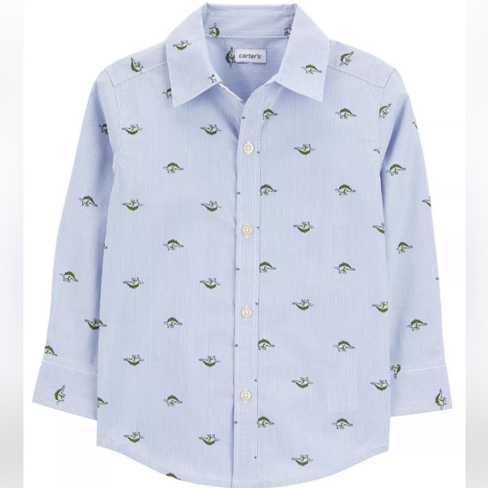 Carter's Light Blue Shirt with Green Dinosaur Pattern